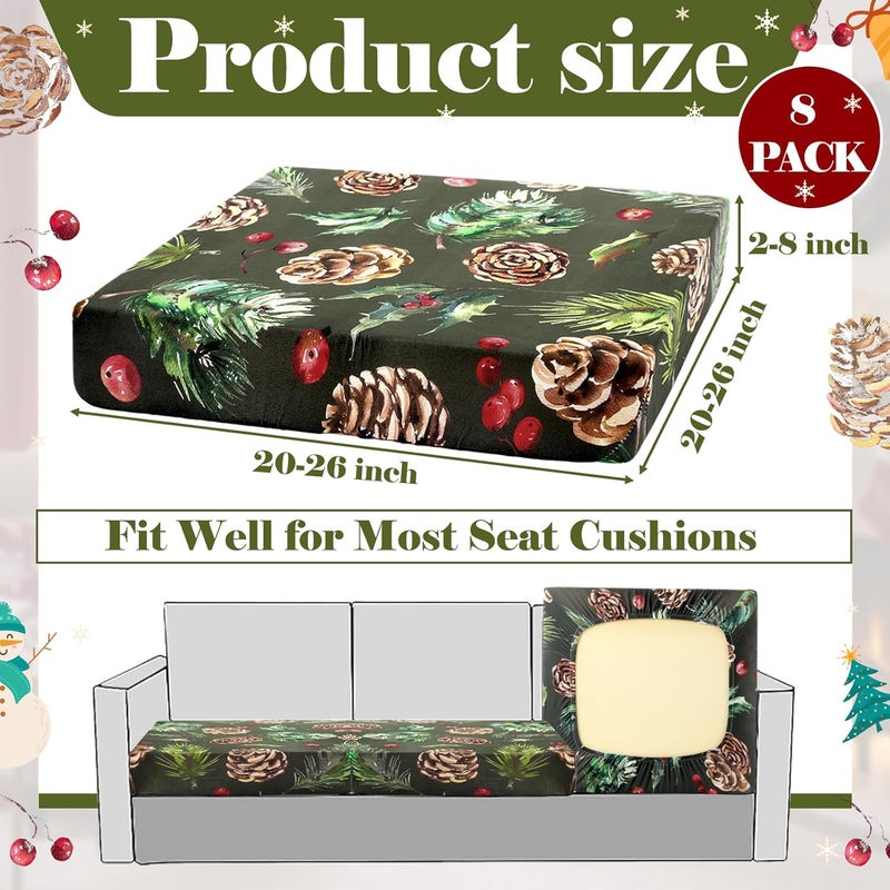 Tingjoo 8 Pcs Christmas Cushion Covers Patio Stretch Outdoor Cushion Cover Farmhouse Classic Decorative Replacement Furniture Sofa Couch Slipcover Seat Protector, Home Decor(Christmas Black) - Image 5